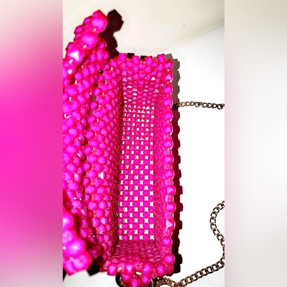 Handmade Woven Beads Crossbody / HandBag with Gold Chain Strap NEW - Picture 6 of 17